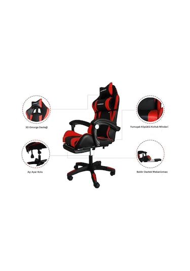 Fashcolle Dynamic Masajlı Oyuncu Koltuğu Kırmızı - Siyah