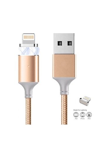 Manyetik Mıknatıslı Lightning Şarj Kablosu Gold Hasır-Örgü (214656958)