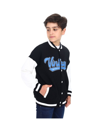 Toontoy Erkek Çocuk Baskılı Kolej Hırka Siyah