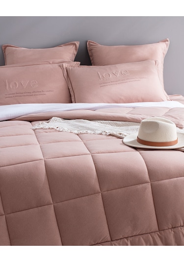 Madame Coco Bobigny Çift Kişilik Pamuklu Supersoft Comforter Set - Pudra Pudra