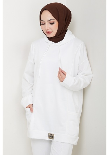 Çift Cepli Kapüşonlu İkili Takım 1663 - Beyaz Beyaz