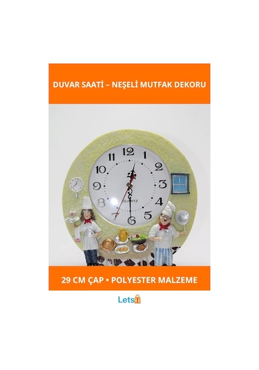 Aşçı Temalı Eğlenceli 29 Cm Polyester Duvar Saati Çok Renkli