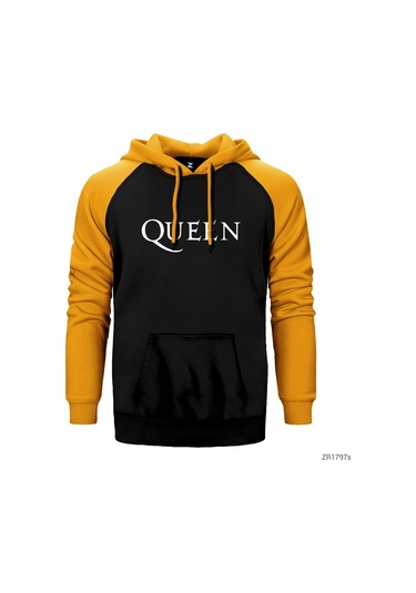 Queen Logo Sarı Reglan Kol Kapşonlu Sweatshirt Sarı