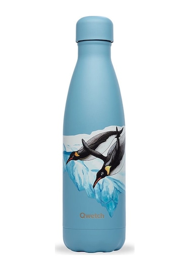 Qwetch QD3465 Penguen Desenli Isı Yalıtımlı 500 ML Termos - Açık Mavi