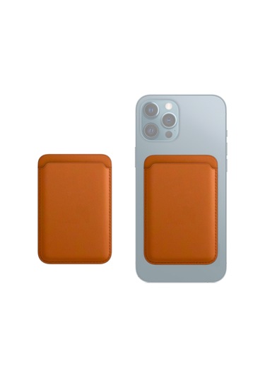 Nettech Telefon Mıknatıslı Deri Kartlık Cüzdan - Turuncu