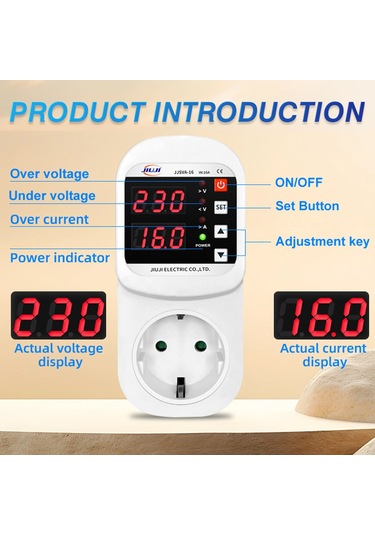 Youmex Eu Standartlı Buzdolabı Koruma Soketi, Led Ekranlı Otomatik Yenileme, Aşırı/fazla Düşük Gerilim, Akım Ve Dalga Baskı Korumalı 100-250v