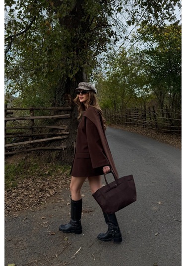 Kahverengi Atkılı Kaşe Ceket - 25912 Kahverengi