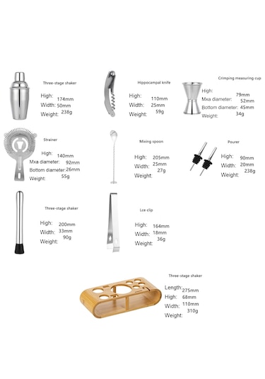 Ahşap Çerçeveli Kokteyl Shaker Seti 12 Parça ,350ml