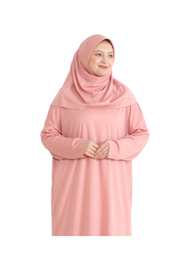 Zarif Namaz Elbisesi Ve Türban Tesbih Set Tesettür Şal Müslüman Kıyafetleri Abaya - Siyah Pudra