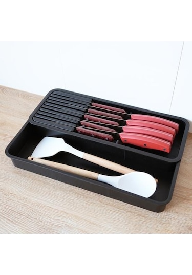 Pazly Genişletilebilir Mutfak Çekmece Bıçak Saklama Kutusu - Siyah Blade Kompakt Tasarım Siyah