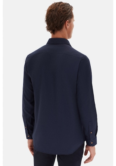 D'S Damat Ds Damat Slim Fit Lacivert Italyan Yaka Armürlü Uzun Kollu Kolay Ütülenebilir Nefes Alan Dört Mevsim  2HF02ORT3185 Lacivert