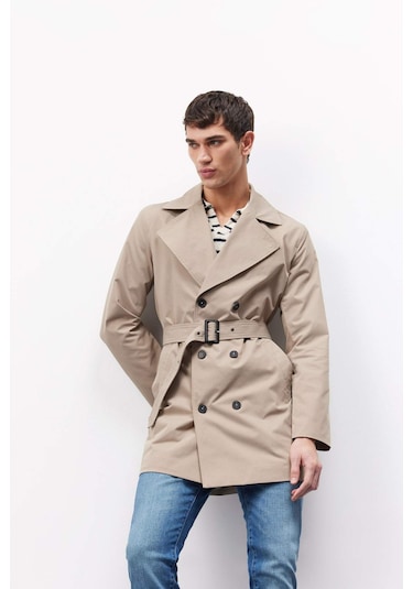 DeFacto Slim Fit Dar Kesim Düğmeli Kemerli Trençkot D5528AX25SPBG193 Bej