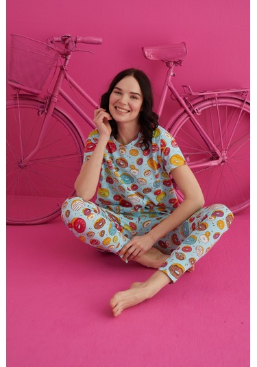 Kadın Baskılı Kısa Kollu Takım Waynap 4130 - Turkuaz