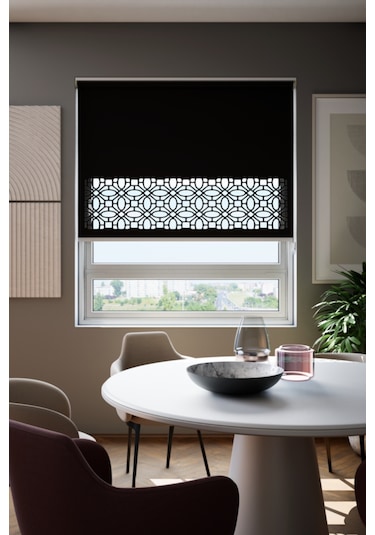 Lazer Kesim Mat Stor Perde, Lazer Kesimli Klasik Serisi, C-111008 Siyah Renk