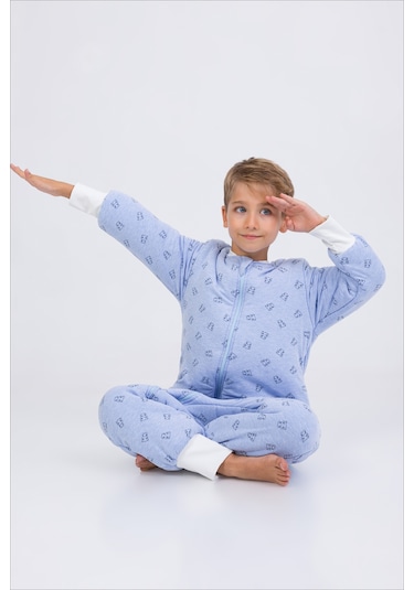 Erkek Çocuk Uyku Tulumu 6-9 Yaş Kalın Elyaf Dolgulu Premium Kalite 2.5 Tog-mavi-siyah-beyaz Mavi - Beyaz
