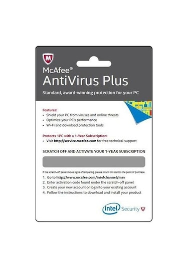 Intel Mcafee Antivirus Plus Aktivasyon Kartı 1Yıl (Türkçe)