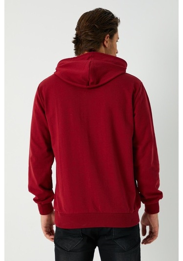 MMetalic Bordo Erkek Kapüşonlu Kanguru Cepli Sweatshirt