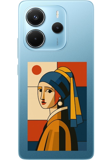 Redmi Note 14 4g Uyumlu Bauhaus İnci Küpeli Kız Baskılı Silikon Kılıf Renkli