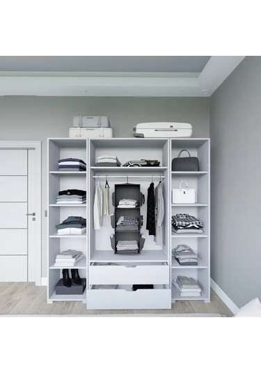 Duru Mat Beyaz 4 Kapılı 2 Çekmeceli Elbise Dolabı - Gardırop Seti Beyaz