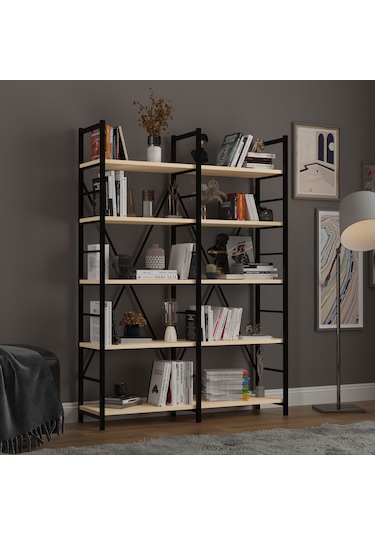 6 Raflı Metal Kitaplık İki Modül-metalk02-akça Ağaç