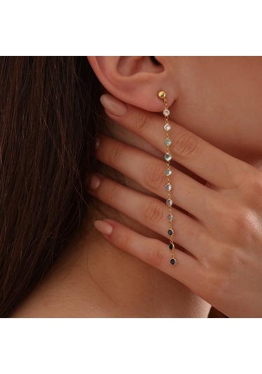 Queen Silver Jewelry 925 Ayar Gümüş Mavi Renk Geçişli Küpe Altın