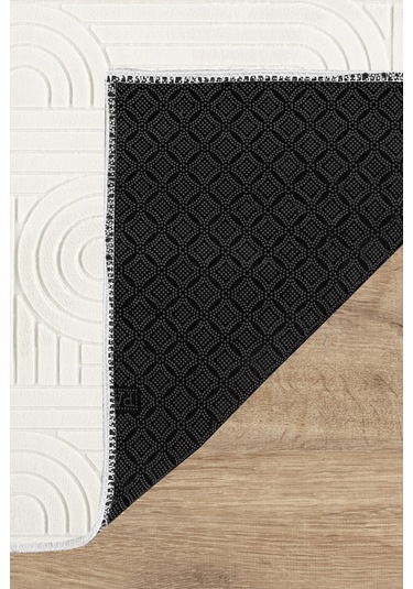 Tropikal Home Bambu Dokulu Modern Desenli Kaymaz Taban Lüx Dört Mevsim Yıkanabilir Halı Yolluk Krem