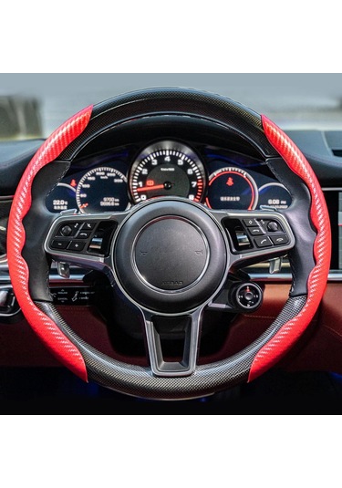 Yifomall Evrensel 15 İnç Karbon Fiber Direksiyon Kılıfı - Kaymayı Önleyen Ve Kolay Takılır Kırmızı Kırmızı