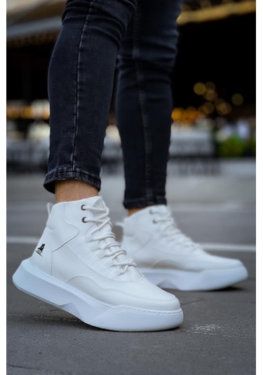 Ba0318 Bağcıklı Erkek Yüksek Taban Beyaz Spor Bot Renklı