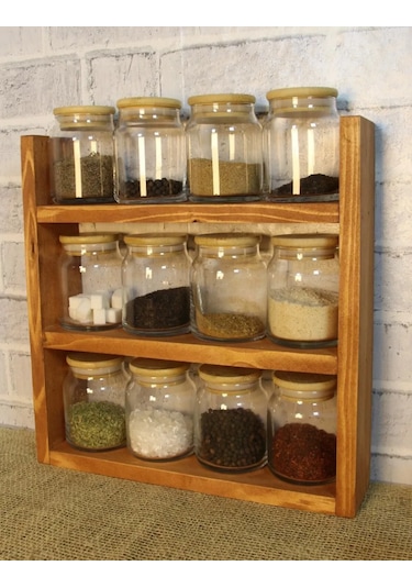 Doğal Ahşap Baharatlık Standı, Tezgah Üstü Düzenleyici, Ahşap Raf