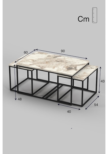Orta Sehpa Ve Zigon Yan Sehpa Flora Set Efes Bej