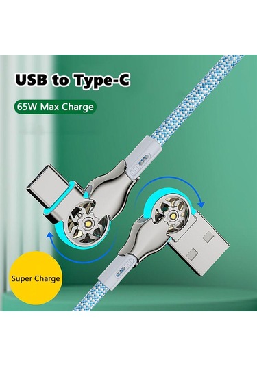 Vaorlo Çift 180 Dönebilen Şarj Kablosu Naylon Veri Kablosu Tip-c 65w Hızlı Şarj Xiaomi Huawei Telefon Hattı İçin