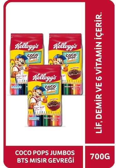 Coco Pops Jumbos Bts Mısır Gevreği 700x3 Adet, Lif, Demir Ve 6 Vitamin Içer