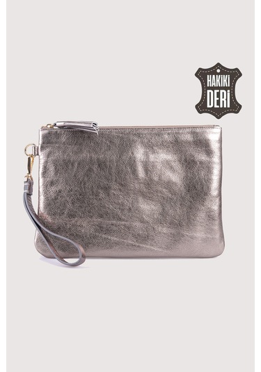 Hakiki Deri Kadın Clutch Çanta 9121 Gri