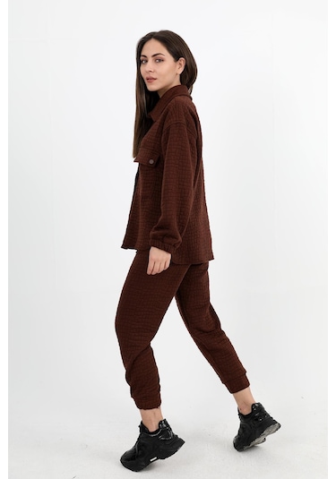 Jakarlı Kapitone İkili Takım - Kahverengi-kahverengi Kahverengi