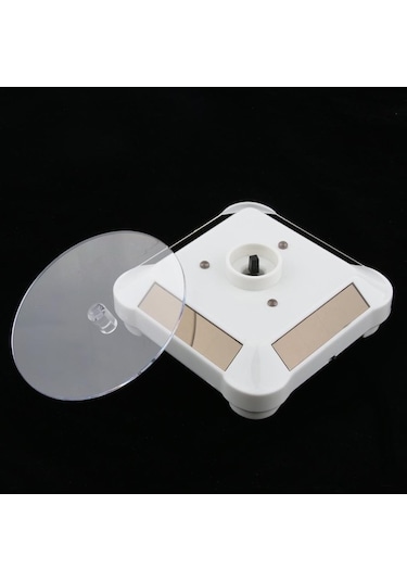 Trendooze Takı Tabla Standı Led Işık İçin Güneş Enerjili Ekran Döner Döner Beyaz Rh