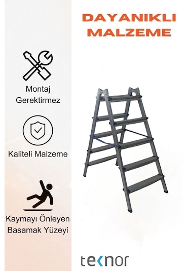 Çift Taraflı Dayanıklı 5+5 Metal Basamaklı Merdiven