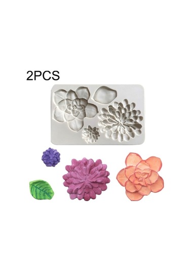 Dancemonkey 2 Adet Büyük Çiçek Desenli Çikolatalı Fondan Kek Silikon Kalıp Beyaz