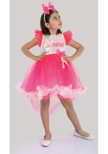 Beyaz Barbie Ponpon Kuyruk Etekli Barbie Taçlı Kız Çocuk Doğum Günü Parti Elbisesi-beyaz Beyaz