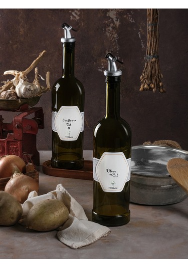 Ahşap Stantlı Amber 2'li 750 ml Zeytinyağı ve Sıvıyağ Yağdanlık Şişesi Ayçiçekyağı,Yağlık da