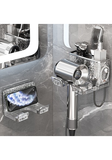 Monyee Banyo Fön Makinesi Rahatlık Sağlayan Duvarlı Rahatlıklı Plastik Depolama Rafı - Şeffaf Gümüş Towel Kurutma Ve Organize Etme Özelliği Diğer