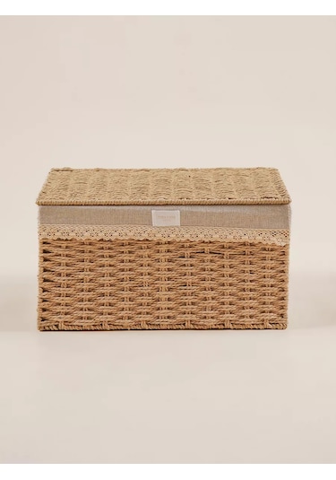Sl Home Kapaklı Hasır Saklama Sepeti 30x20x15,5 Cm 238850632 Bej