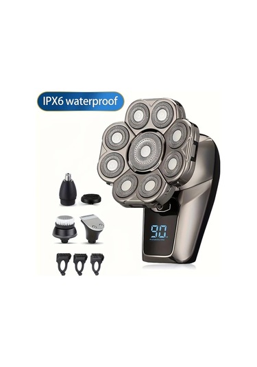 Uygun Olmak Erkekler İçin Mıguan 9'lu Elektrikli Saç Tıraşı Makinesi, Kablosuz Islak/kuru Kafa Tıraşı Makinesi, Döner Bıçaklı, Klipper, Burun Düzeltici, Fırça, Masaj Aleti, Dokuz Bıçaklı, Usb Şarj Edilebilir Lityum Pil 600mah