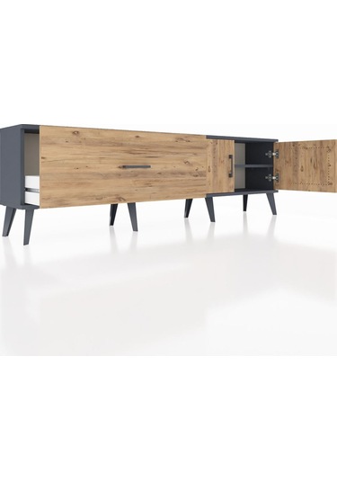 Arges Tv Ünitesi Tek Raflı Tek Çekmeceli 2 Kapaklı 176x30x51 Antrasit-çam/çam Atlas Çam/atlas Çam