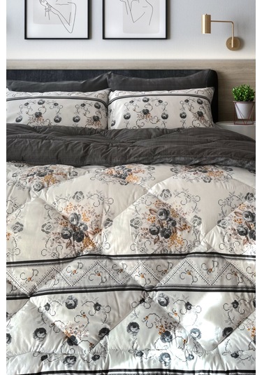 Alla Turca 4 Yastık Kılıflı Çift Taraflı Desenli Uyku Seti-kanaviçe Antrasit