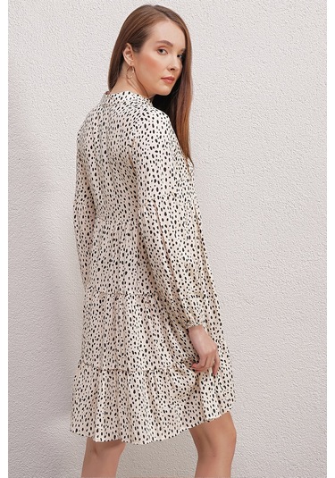 Gabria Kadın Gabria Desen Yarım Düğmeli Kısa Elbise Bej