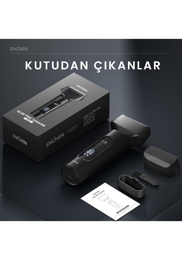 Enchen Ms001 Siyah Dijital Ekranlı Ultra Yakın Kesim Folyo Başlıklı Şarjlı Tıraş Makinesi