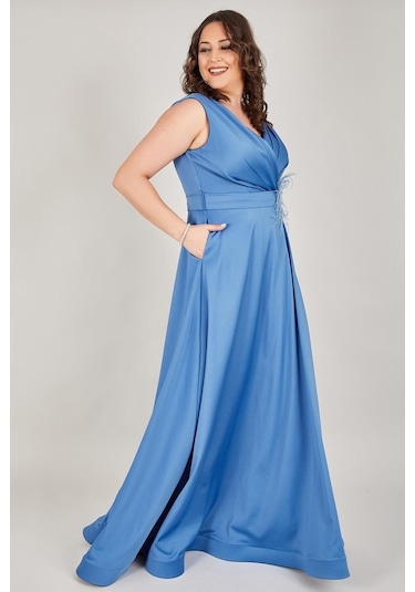 Ladies First Büyük Beden 3434 Indigo Uzun Abiye Elbise