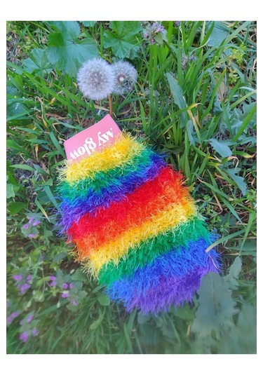 Gökkuşağı Çift Taraflı Örgü Lif Floş İpek Hamam Banyo Kesesi