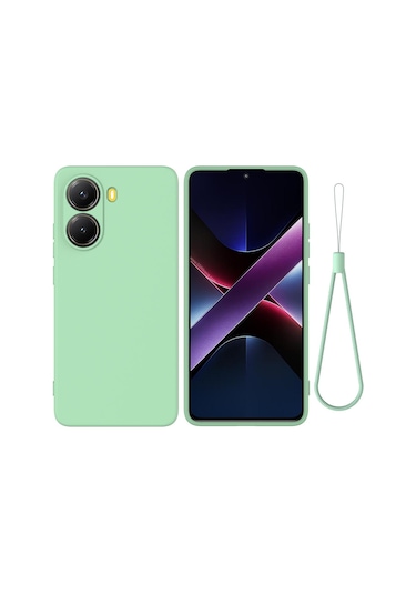 Xiaomi Poco X7 Pro İçin Düz Renk Sıvı Silikon Damlamaz Tam Kapsama Telefon Kılıfı Yeşil