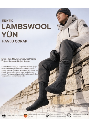 Bolero E99 Erkek Yün Havlu Lambswool Çorap Antrasit Gri